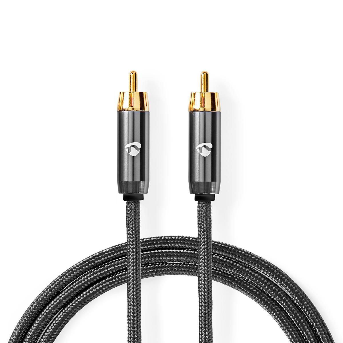 Subwooferkabel | RCA Male - RCA Male | Gun Metal Grey | Gevlochten kabel afbeelding