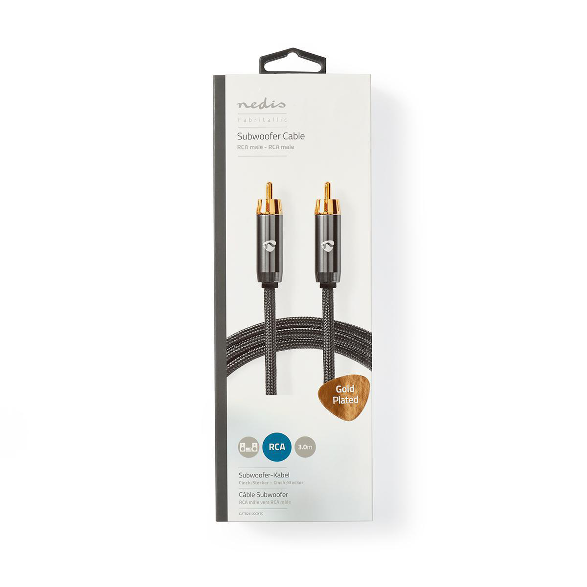Subwooferkabel | RCA Male - RCA Male | Gun Metal Grey | Gevlochten kabel - Afbeelding 6