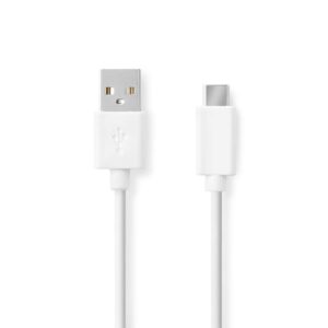 USB-Kabel | USB 2.0 | USB-A Male | USB-C Male | 480 Mbps | Vernikkeld | 2.00 m | Rond | PVC | Wit