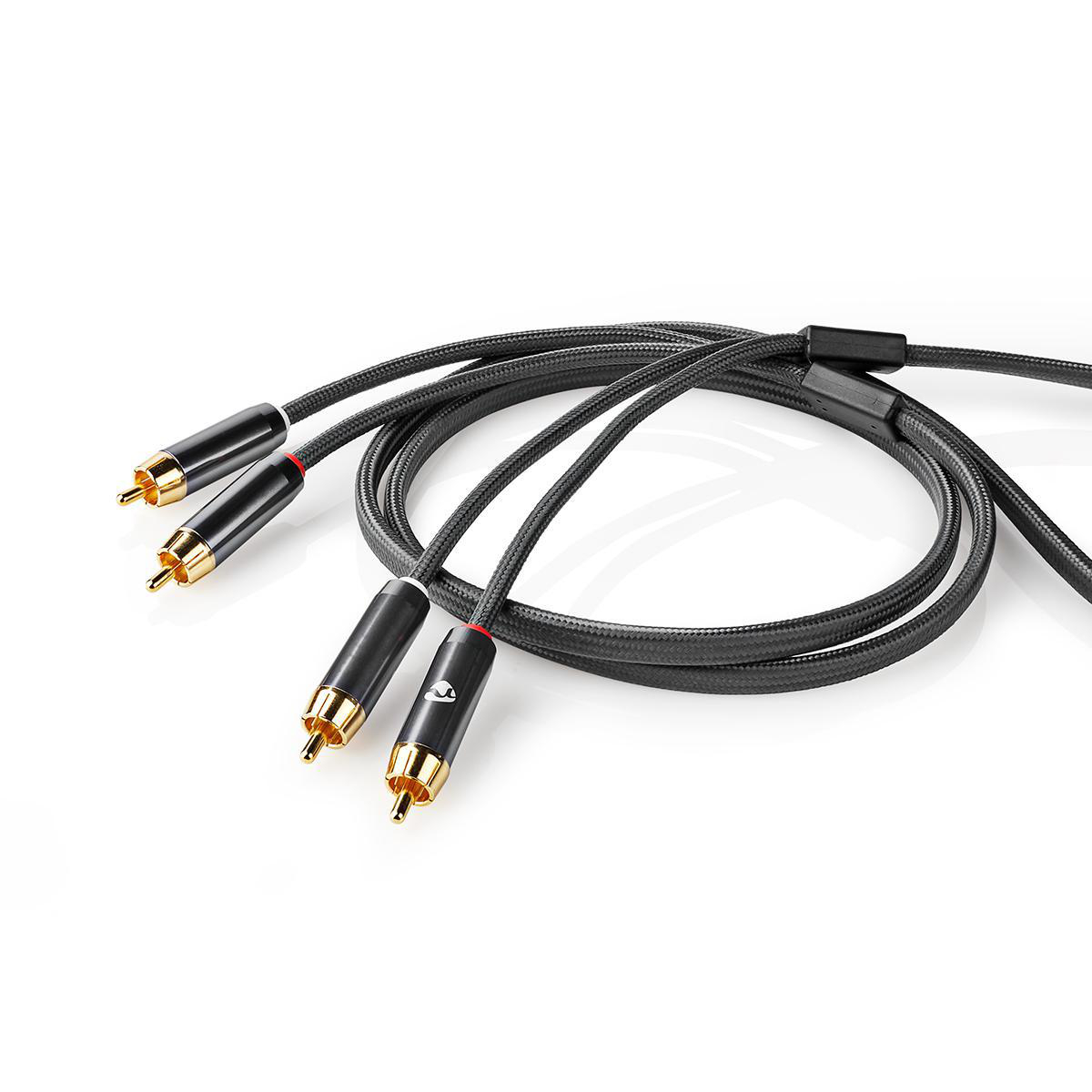 Stereo-Audiokabel | 2x RCA Male - 2x RCA Male | Gun Metal Grey | Gevlochten kabel - Afbeelding 3