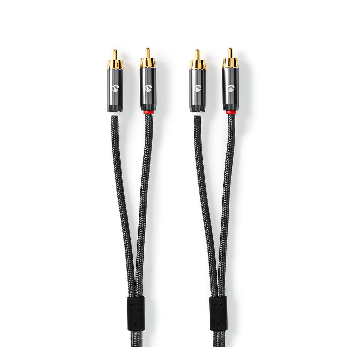 Stereo-Audiokabel | 2x RCA Male - 2x RCA Male | Gun Metal Grey | Gevlochten kabel - Afbeelding 4