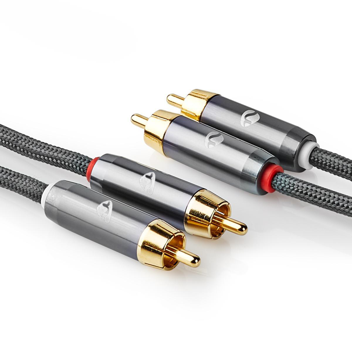 Stereo-Audiokabel | 2x RCA Male - 2x RCA Male | Gun Metal Grey | Gevlochten kabel - Afbeelding 6