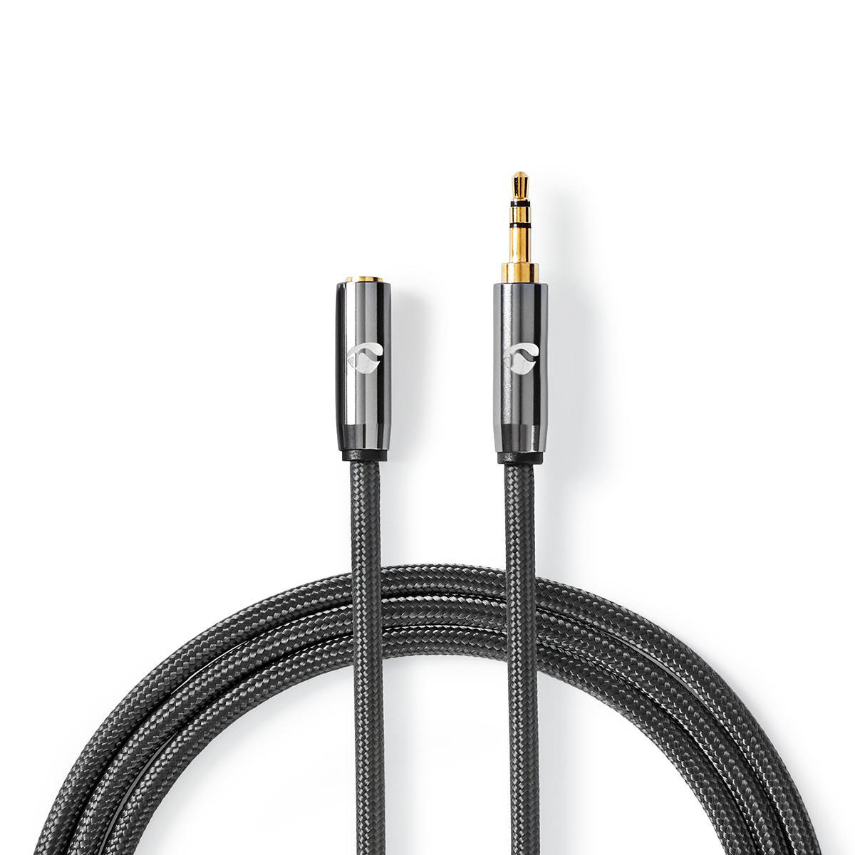 Stereo-Audiokabel | 3,5 mm Male - 3,5 mm Female | Gun Metal Grey | Gevlochten Kabel afbeelding 1