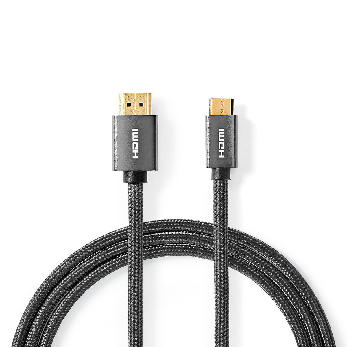 High Speed HDMI-Kabel met Ethernet | HDMI-Connector - HDMI-Ministekker | Gun Metal Grey | Gevlochten Kabel afbeelding