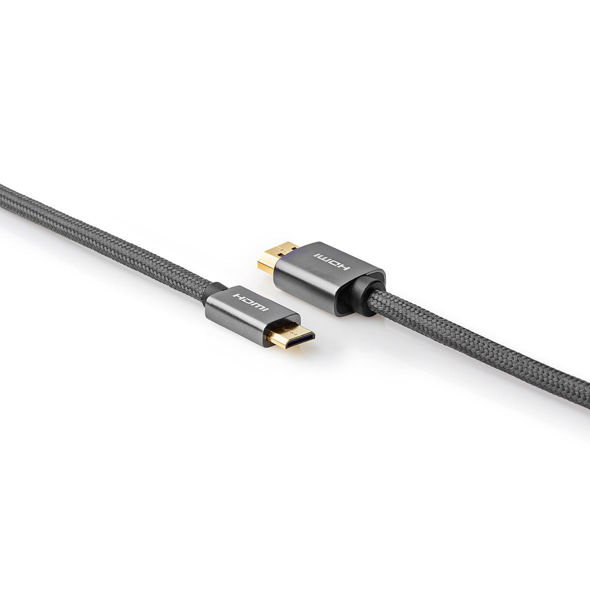 High Speed HDMI-Kabel met Ethernet | HDMI-Connector - HDMI-Ministekker | Gun Metal Grey | Gevlochten Kabel - Afbeelding 4