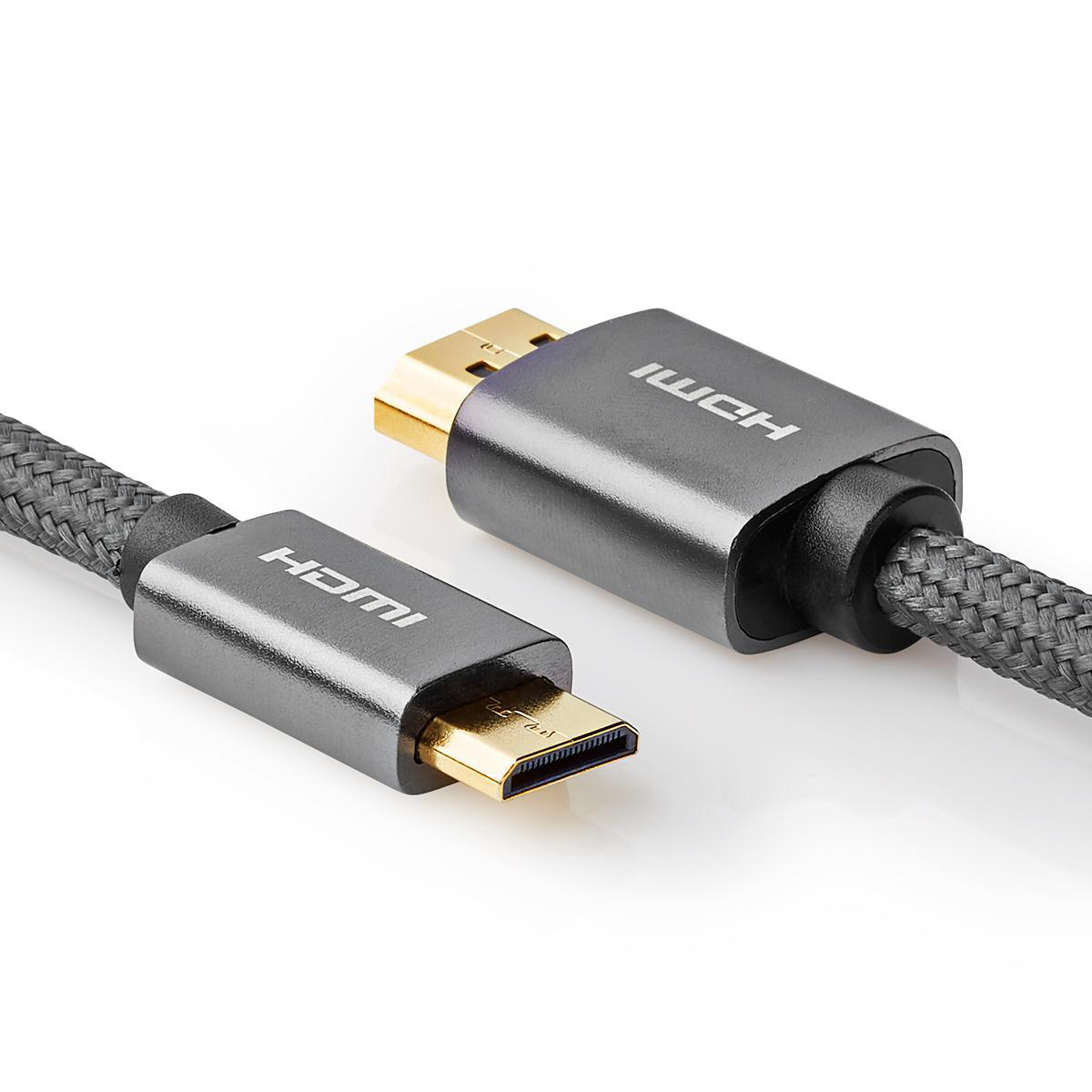 High Speed HDMI-Kabel met Ethernet | HDMI-Connector - HDMI-Ministekker | Gun Metal Grey | Gevlochten Kabel - Afbeelding 5