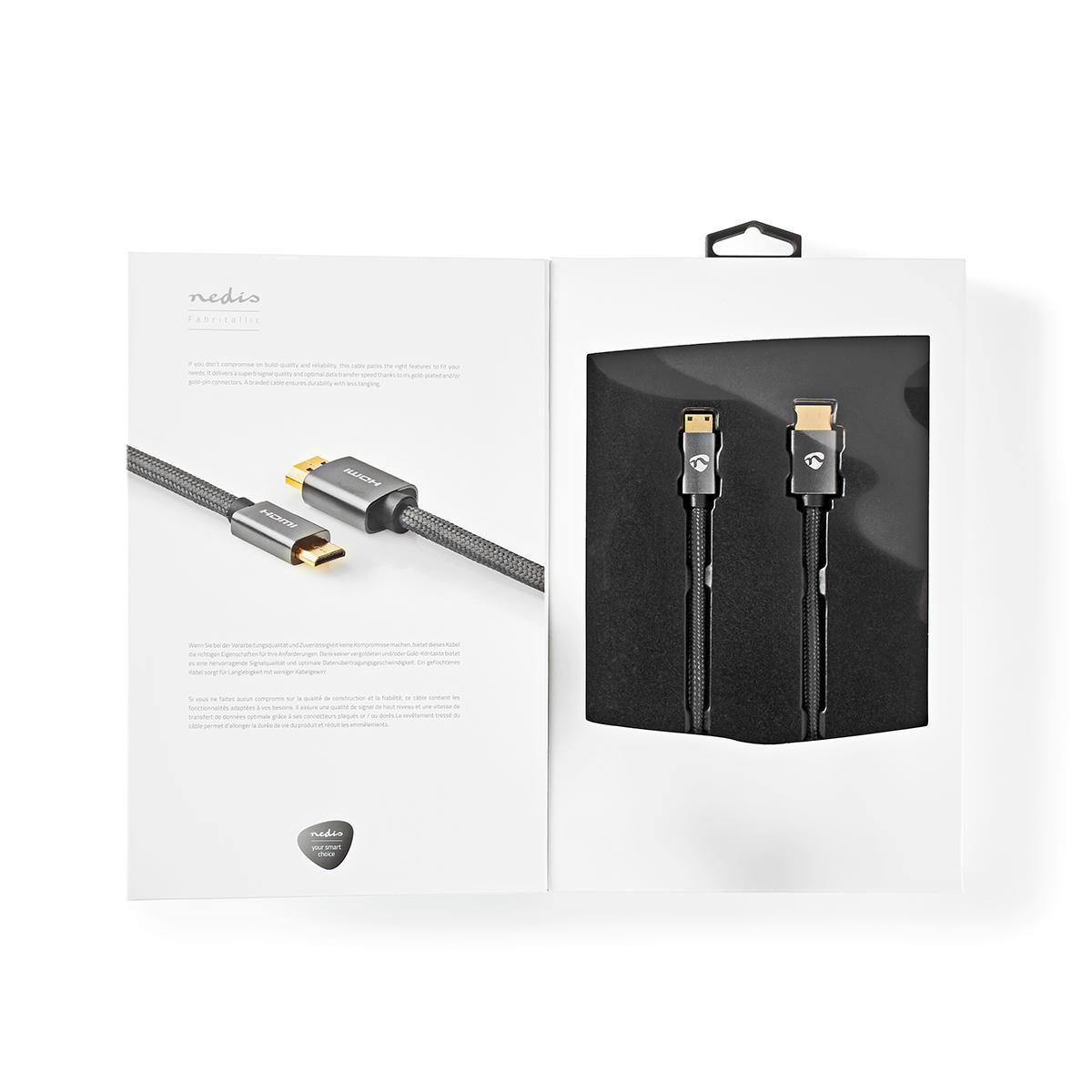 High Speed HDMI-Kabel met Ethernet | HDMI-Connector - HDMI-Ministekker | Gun Metal Grey | Gevlochten Kabel - Afbeelding 7