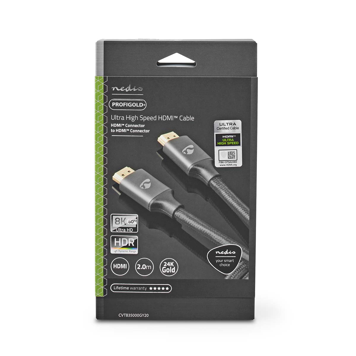 Ultra High Speed HDMI-Kabel | HDMI-Connector - HDMI-Connector | Gun Metal Grey | Gevlochten Kabel | 2,0 m - Afbeelding 5