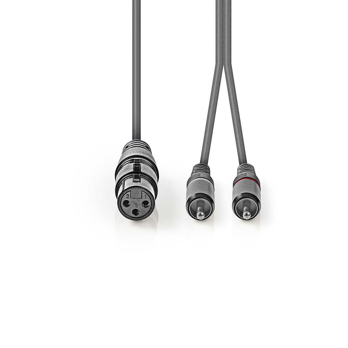 XLR-Audiokabel | XLR 3-pins female - 2x RCA male | 1,5 m | Grijs - Afbeelding 2