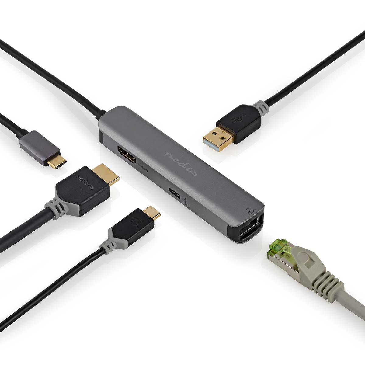 USB Multi-Port Adapter | USB 3.2 Gen 1 | USB-C Male | HDMI Output / RJ45 Female / USB-A Female / USB-C Female | 5 Gbps | 0.20 m | Rond | Verguld | PVC | Antraciet - Afbeelding 9