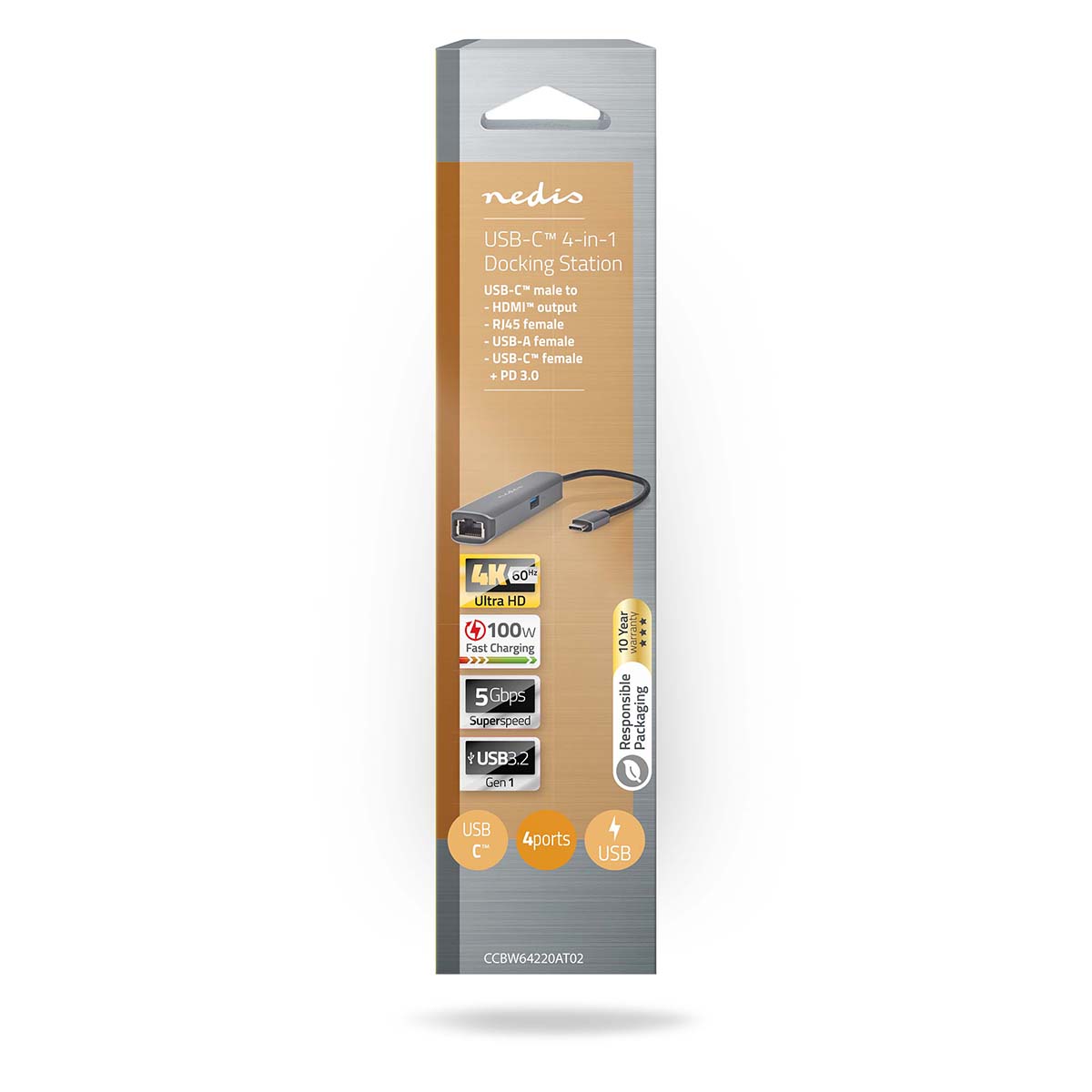 USB Multi-Port Adapter | USB 3.2 Gen 1 | USB-C Male | HDMI Output / RJ45 Female / USB-A Female / USB-C Female | 5 Gbps | 0.20 m | Rond | Verguld | PVC | Antraciet - Afbeelding 10