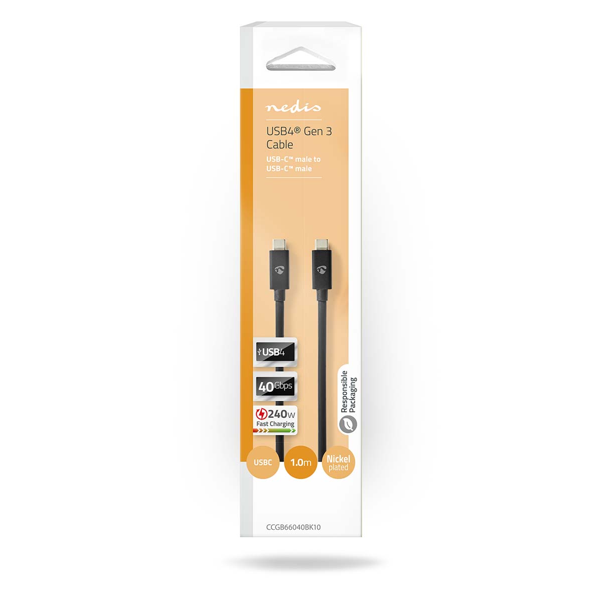USB-Kabel | USB 4.0 Gen 3x2 | USB-C Male | USB-C Male | 240 W | 8K@60Hz | 40 Gbps | Vernikkeld | 1.00 m | Rond | PVC | Zwart - Afbeelding 3