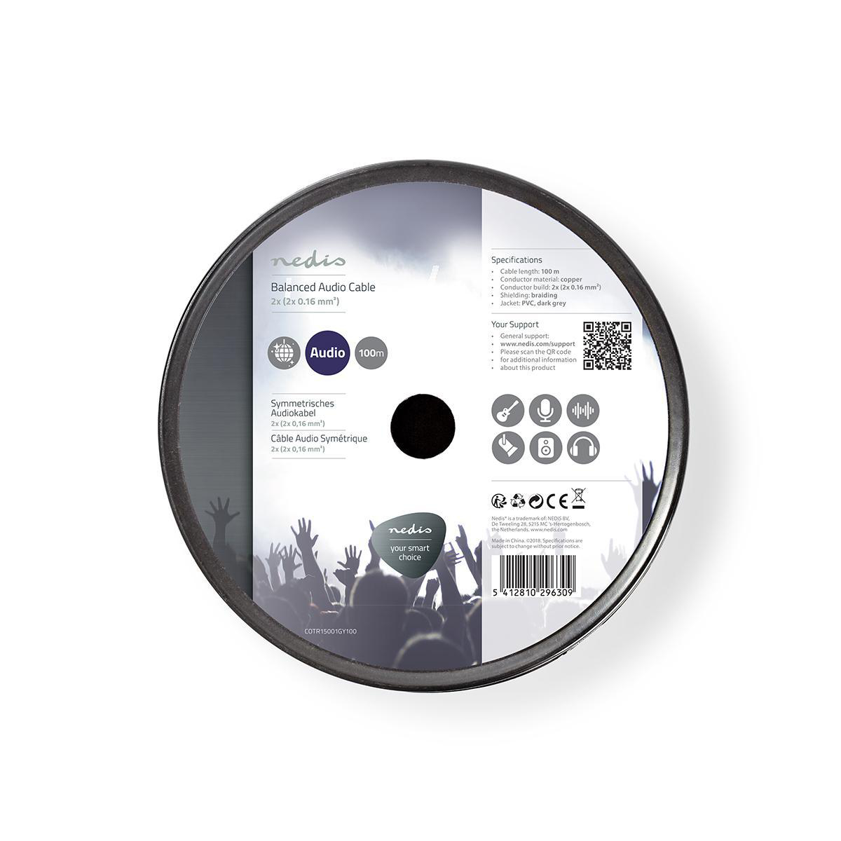 Audiokabel | 2x 0.16 mm² | Koper | 100.0 m | Rond | PVC | Donkergrijs | Rol - Afbeelding 3