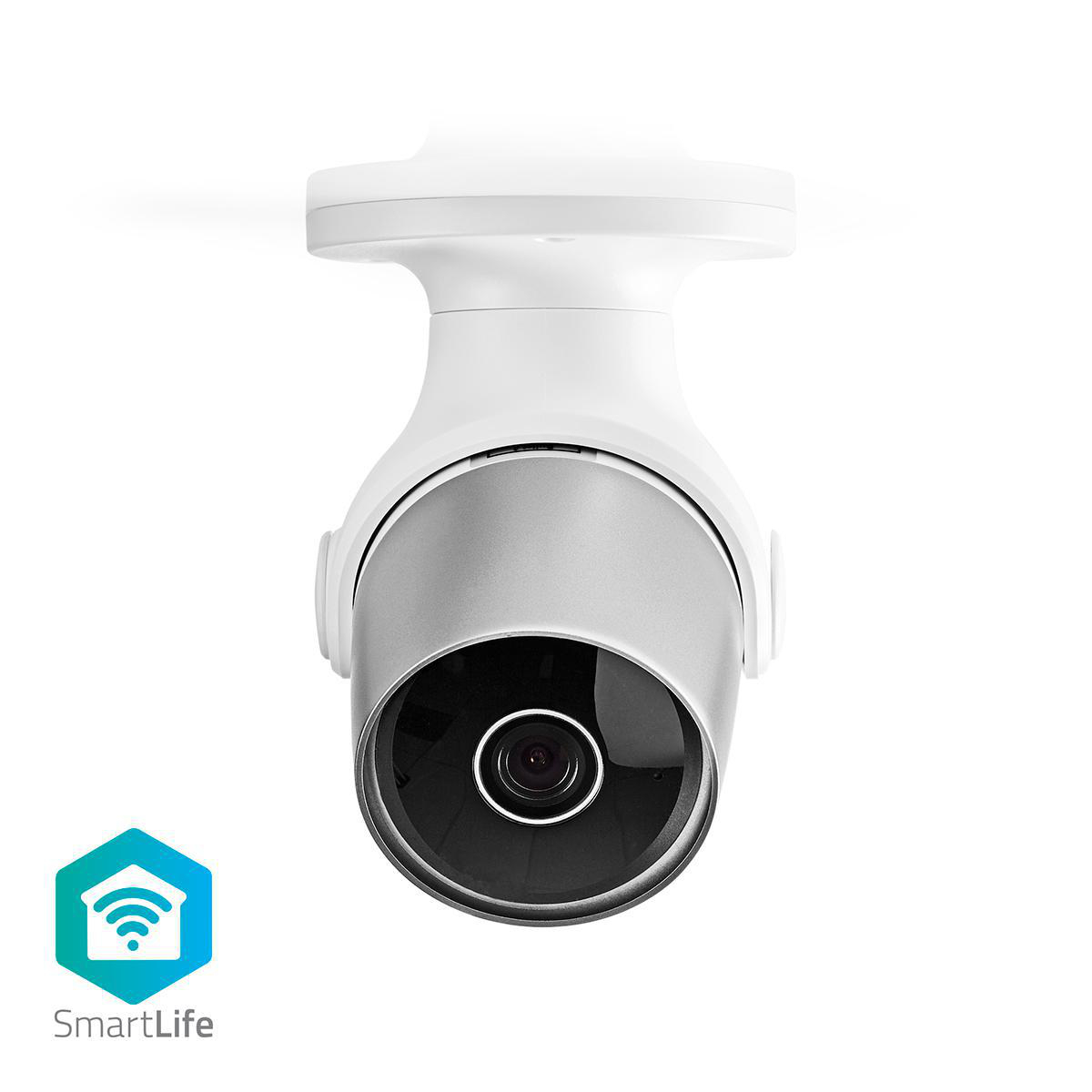 Nedis SmartLife Camera voor Buiten | Wi-Fi | HD 720p | IP65 | Intern 16 GB | 12 V DC | Nachtzicht | Android™ / IOS | Wit / Zilver