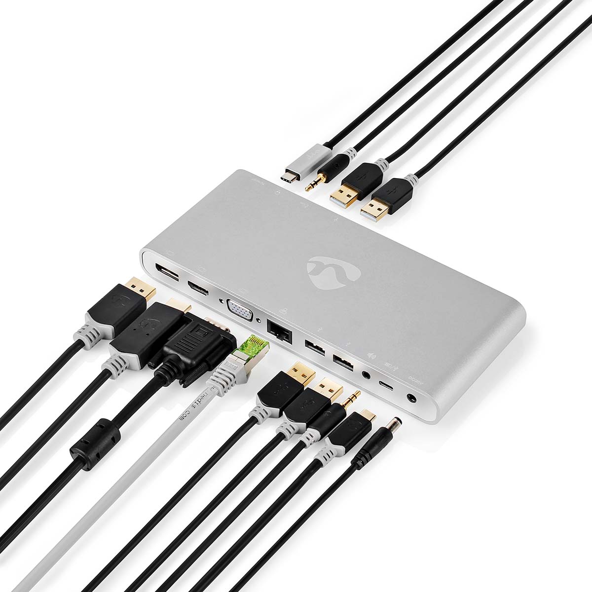 USB Type-C Multi Docking | Type-C Male - 4x USB 3.0 A Female + HDMI-uitgang + VGA Female + DisplayPort Female + RJ45 (8P8C) Female + USB Type-C Female | 0,2 m | Aluminium - Afbeelding 7