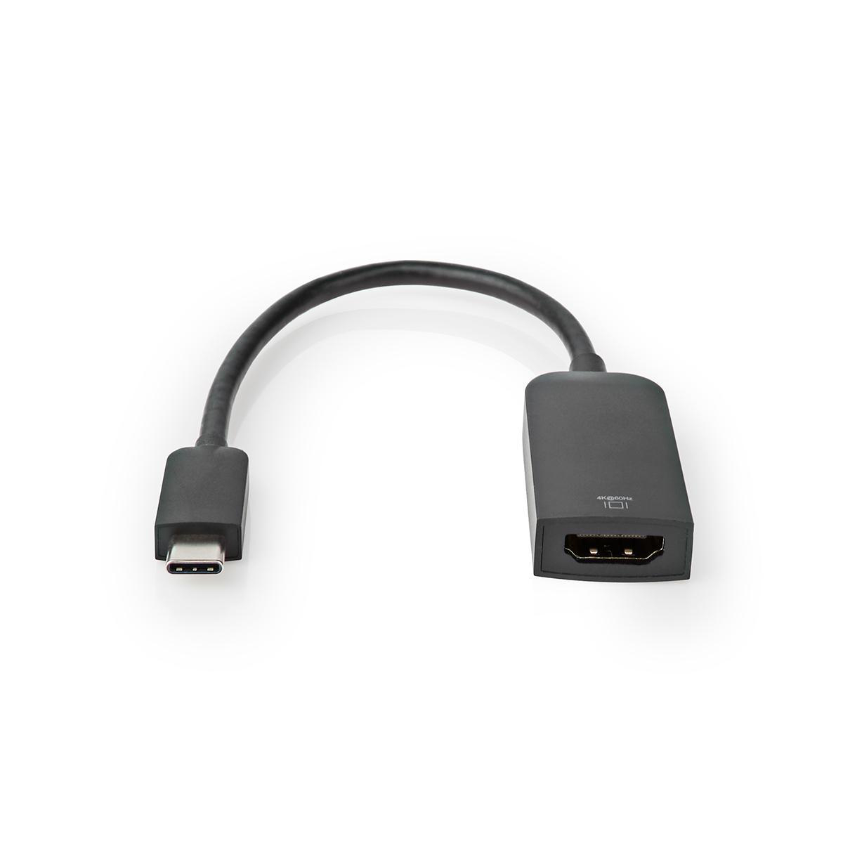 USB-C Adapter | USB 3.2 Gen 1 | USB-C Male | HDMI Female | 4K@60Hz | 0.20 m | Rond | Vernikkeld | PVC | Zwart | Doos