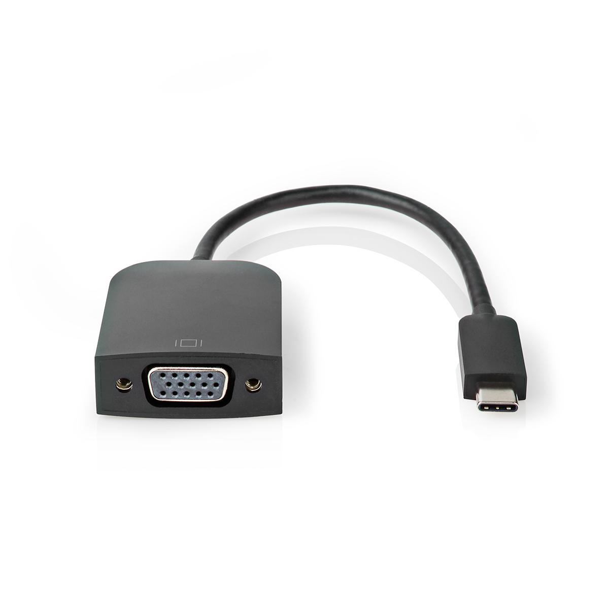 USB-C Adapter | USB 3.2 Gen 1 | USB-C Male | VGA Female 15p | 1920x1200 | 5 Gbps | 0.20 m | Rond | Vernikkeld | PVC | Zwart | Doos