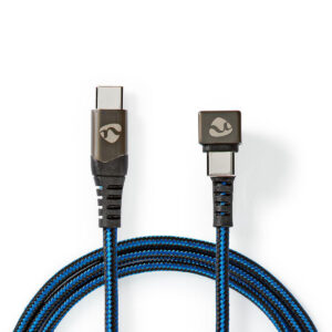 USB-Kabel | USB 2.0 | USB-C Male | USB-C Male | 480 Mbps | Verguld | 1.00 m | Rond | Gevlochten / Nylon | Blauw / Zwart | Cover Window Box