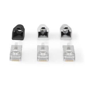 RJ45-Connector | RJ45 Pass Through | Stevig/Gesnoerd FTP CAT6a | Recht | Verguld | 10 Stuks | PVC | Grijs