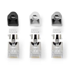 RJ45-Connector | RJ45 Pass Through | Stevig/Gesnoerd FTP CAT7 | Recht | Verguld | 10 Stuks | PVC | Grijs