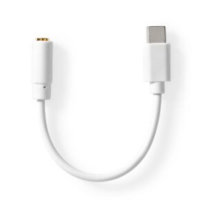 USB-Adapter | USB 2.0 | USB-C Male | 3,5 mm Female | 0.1 m | Rond | Vernikkeld | PVC | Wit