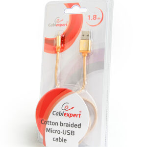 Micro-USB kabel katoen, 1.8 meter goud, Blister