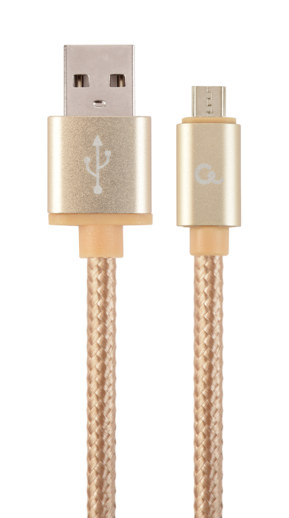 Micro-USB kabel katoen, 1.8 meter goud, Blister - Afbeelding 2