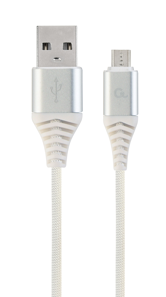 Premium micro-USB laad- & datakabel 'katoen', 2 m, zilver/wit - Afbeelding 2