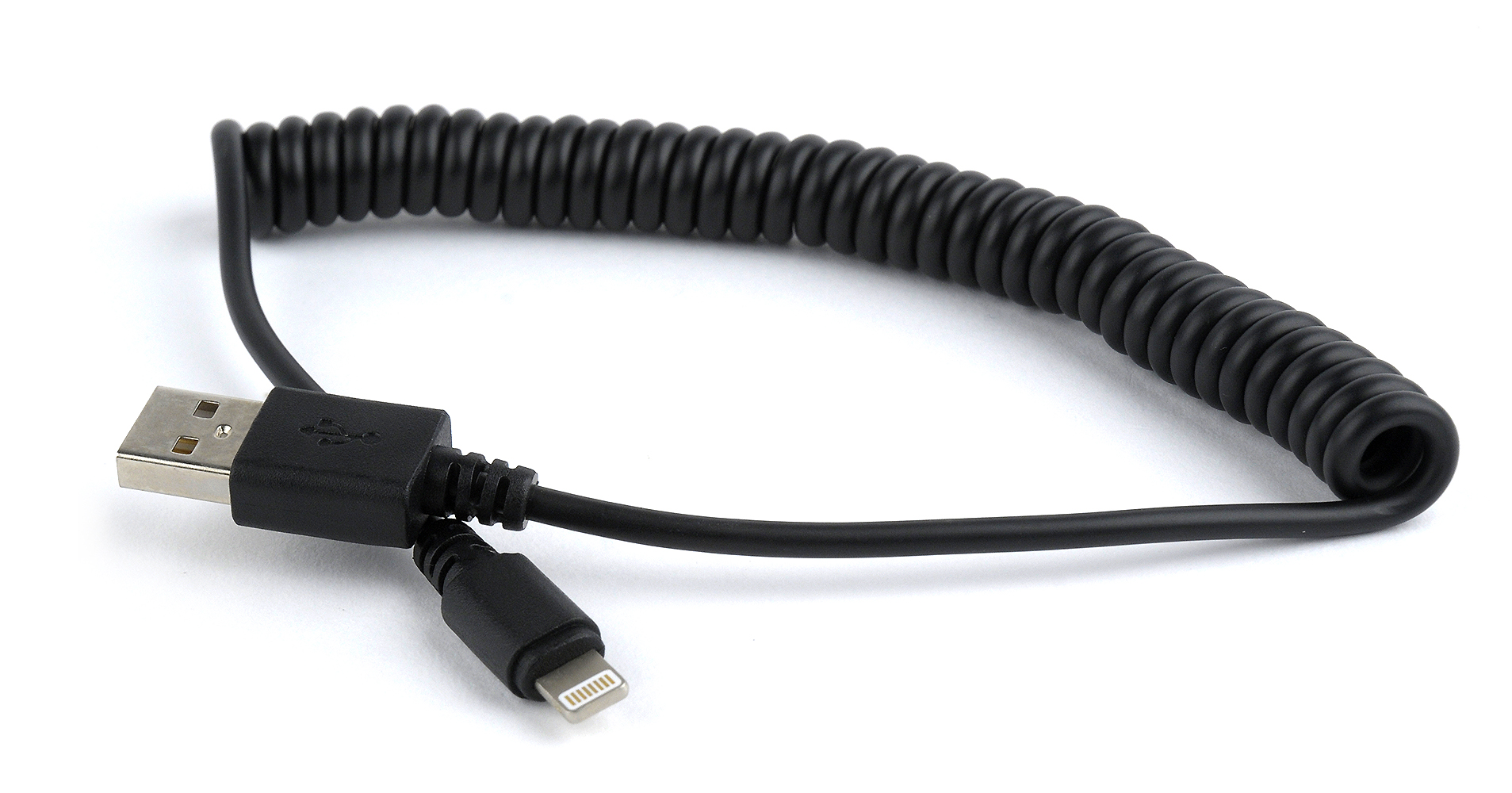 USB spiraal-laadkabel voor iPhone 1.5 meter zwart - Afbeelding 2