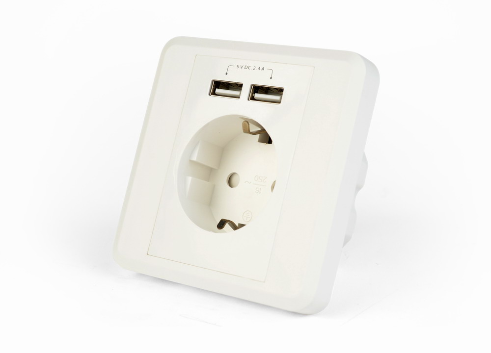 Inbouwstopcontact met 2X USB, 2.4 A, wit - Afbeelding 2