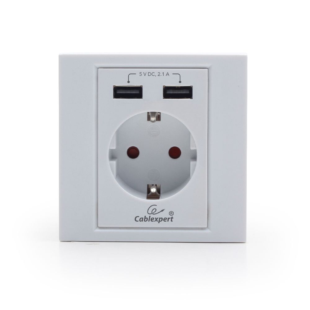 Inbouwstopcontact met 2X USB, 2.4 A, wit