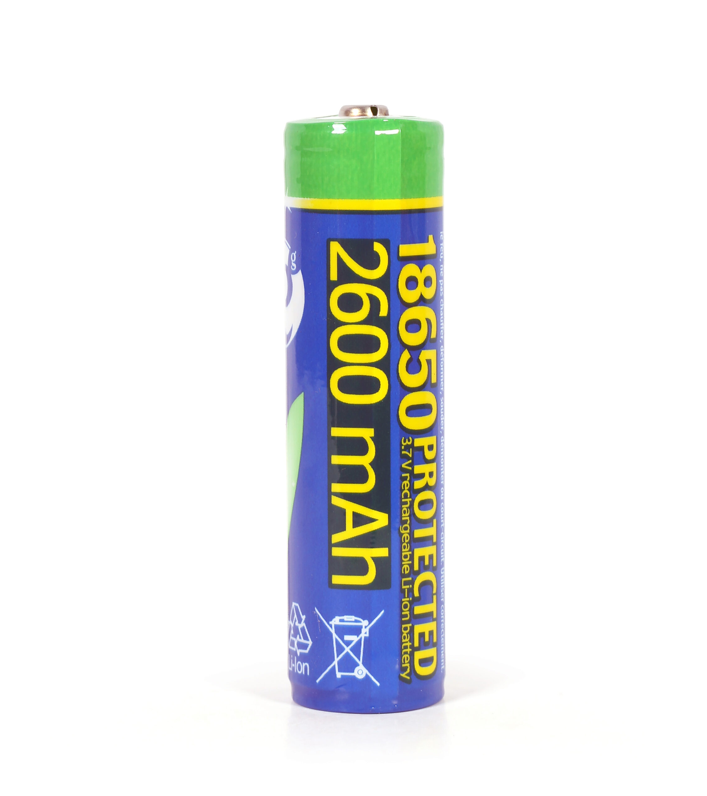 Lithium-ion 18650 batterij, beveiligd, 2600 mAh