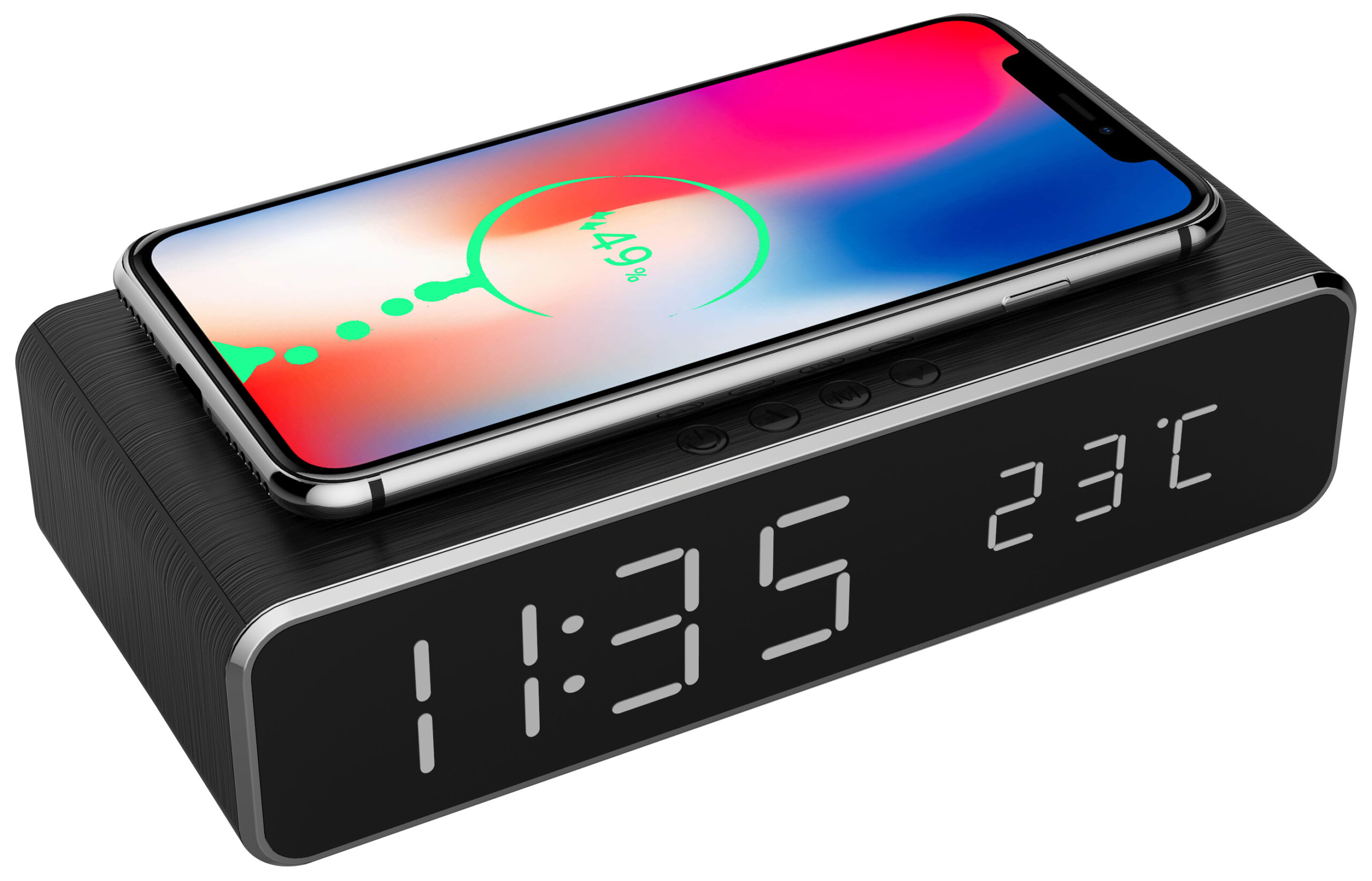 Digitale wekker met draadloze laadfunctie voor smartphone •zwart• afbeelding