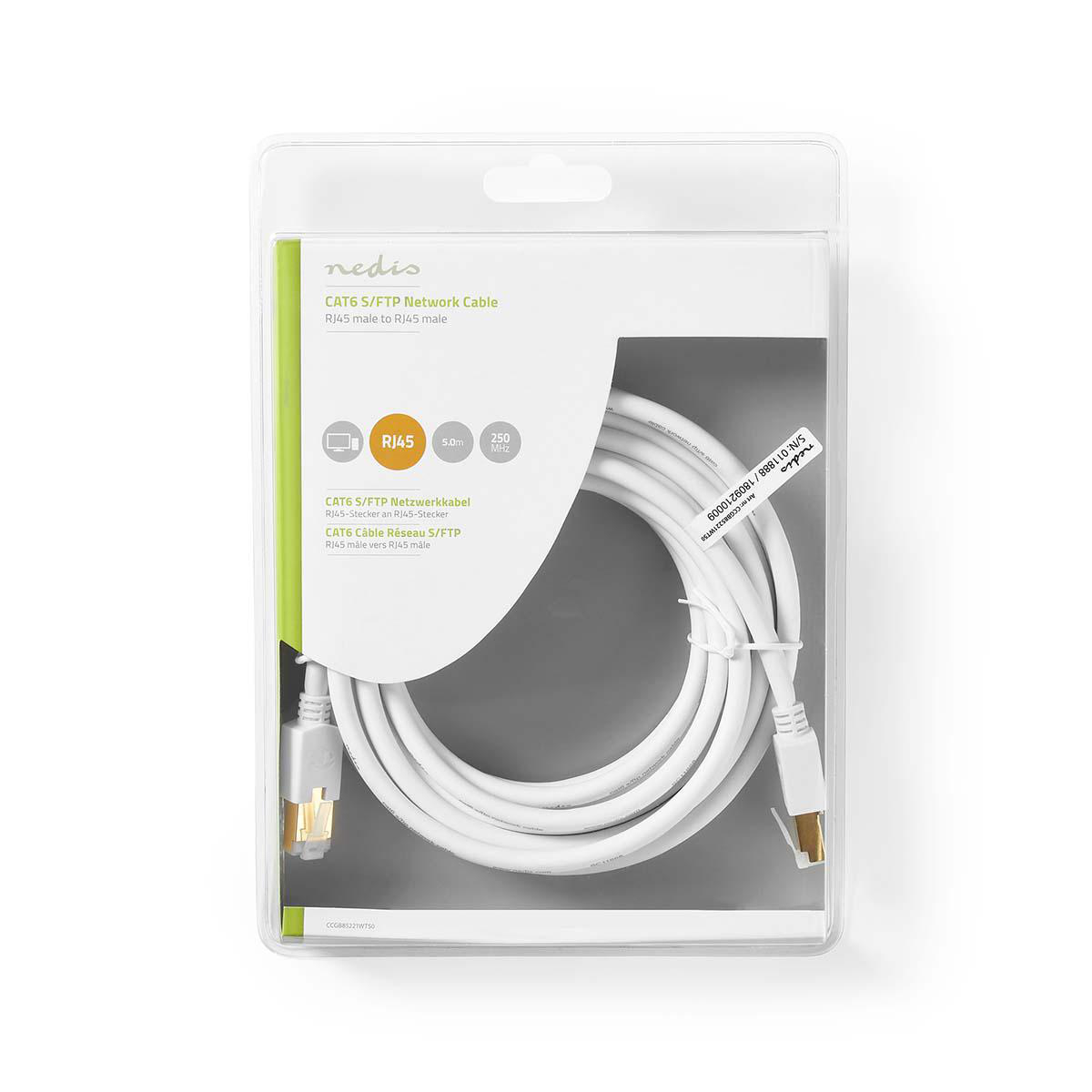 CAT6-kabel | RJ45 Male | RJ45 Male | S/FTP | 5.00 m | Rond | LSZH / PVC | Wit | Blister - Afbeelding 3