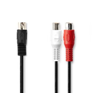 DIN-Audiokabel | DIN 5-Pins Male | 2x RCA Female | Vernikkeld | 0.20 m | Rond | PVC | Zwart