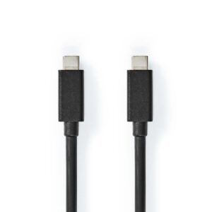 USB-Kabel | USB 3.2 Gen 2x2 | USB-C Male | USB-C Male | 100 W | 4K@60Hz | 20 Gbps | Vernikkeld | 1.00 m | Rond | PVC | Zwart