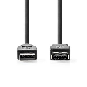 USB-Kabel | USB 3.2 Gen 1 | USB-A Male | USB-A Female | 5 Gbps | Vernikkeld | 2.00 m | Rond | PVC | Zwart