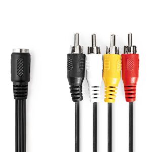 DIN-Audiokabel | DIN 5-Pins Female | 4x RCA Male | Vernikkeld | 0.20 m | Rond | PVC | Zwart