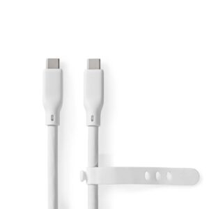 USB-Kabel | USB 3.2 Gen 2 | USB-C Male | USB-C Male | 240 W | 8K@30Hz | 20 Gbps | Vernikkeld | 1.00 m | Rond | Silicone | Wit
