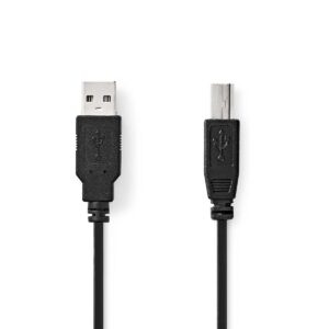 USB-Kabel | USB 2.0 | USB-A Male | USB-B Male | 10 W | 480 Mbps | Vernikkeld | 0.50 m | Rond | PVC | Zwart