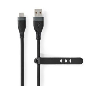 USB-Kabel | USB 2.0 | USB-A Male | USB-C Male | 15 W | 480 Mbps | Vernikkeld | 1.50 m | Rond | Silicone | Zwart