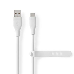 USB-Kabel | USB 2.0 | USB-A Male | USB-C Male | 15 W | 480 Mbps | Vernikkeld | 1.50 m | Rond | Silicone | Wit
