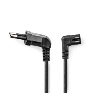 Stroomkabel | Euro Male | IEC-320-C7 | Gehoekt | Links Gehoekt | Vernikkeld | 3.00 m | Rond | PVC | Zwart