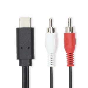 USB-C™ Adapter | USB 3.2 Gen 1 | USB-C™ Male | 2x RCA Male | 1.00 m | Rond | Vernikkeld | PVC | Zwart