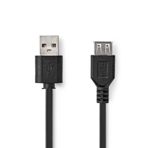 USB-Kabel | USB 2.0 | USB-A Male | USB-A Female | 480 Mbps | Vernikkeld | 2.00 m | Rond | PVC | Zwart