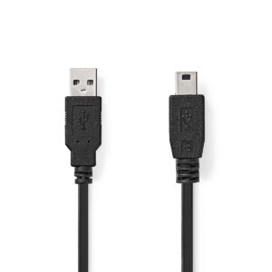 USB-Kabel | USB 2.0 | USB-A Male | USB Mini-B 5-Pins Male | 480 Mbps | Vernikkeld | 1.00 m | Rond | PVC | Zwart