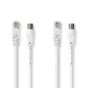 Coax- en CAT6-Combikabel | IEC (Coax) Male / RJ45 Male | IEC (Coax) Female / RJ45 Male | Vernikkeld | RG58 | 75 Ohm | Dubbel Afgeschermd | 3.00 m | Rond | PVC | Wit
