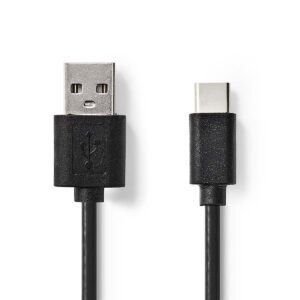 USB-Kabel | USB 2.0 | USB-A Male | USB-C™ Male | 2.5 W | 480 Mbps | Vernikkeld | 2.00 m | Rond | PVC | Zwart