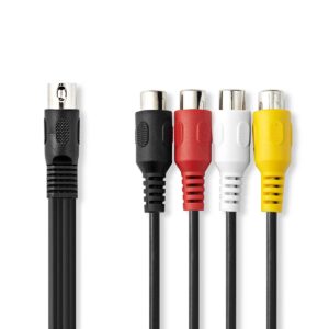 DIN-Audiokabel | DIN 5-Pins Male | 4x RCA Female | Vernikkeld | 0.20 m | Rond | PVC | Zwart