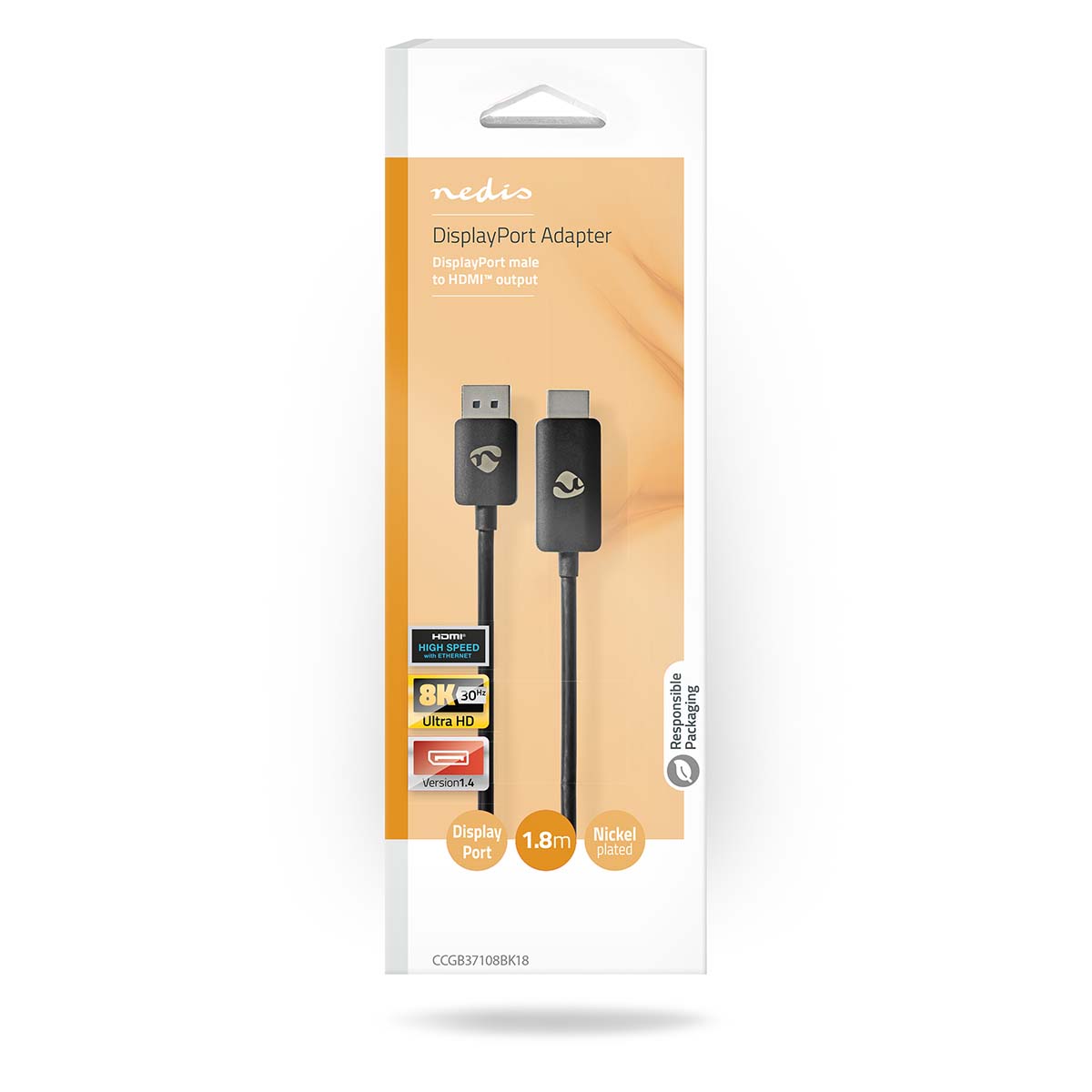DisplayPort Male | HDMI Connector | 8K@30Hz | Vernikkeld | Recht | 1.80 m - Afbeelding 3